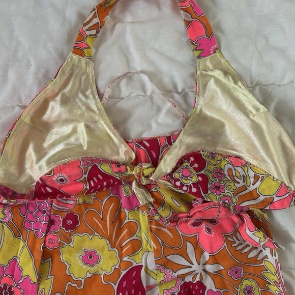 Vintage 1960s floral dayglow psychedelic skirt bikini set halter 70s 1970s 60s - Picture 4 of 5